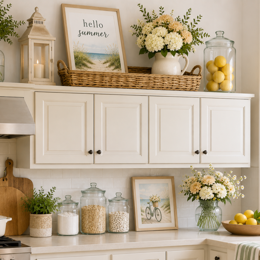 12 Summer Decor Above Kitchen Cabinets (Simple Ideas That Feel Fresh & Stylish)