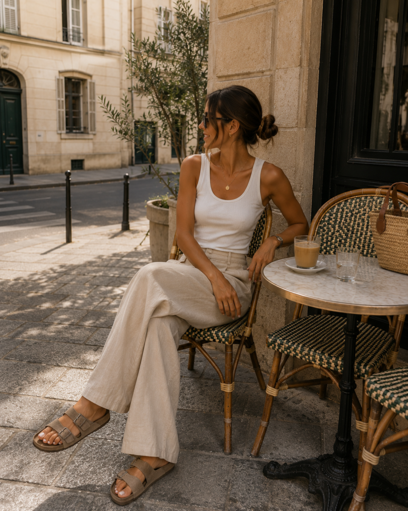 Birkenstock Outfit Ideas with Linen Pants for Summer