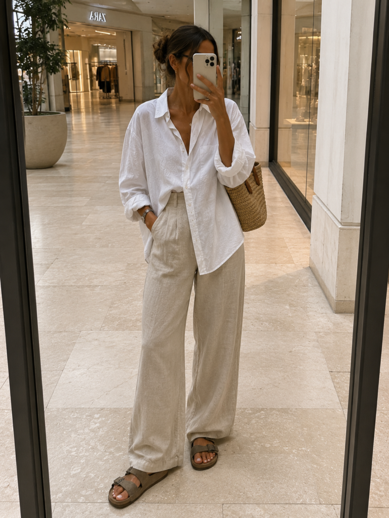 Birkenstock Outfit Ideas with Linen Pants for Summer