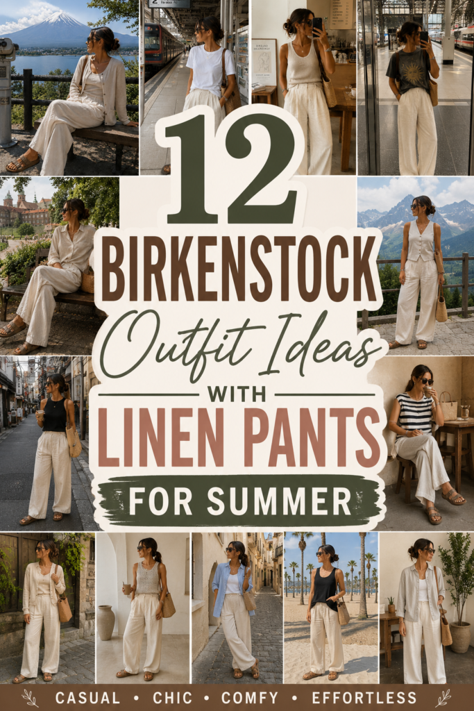 Birkenstock Outfit Ideas with Linen Pants for Summer