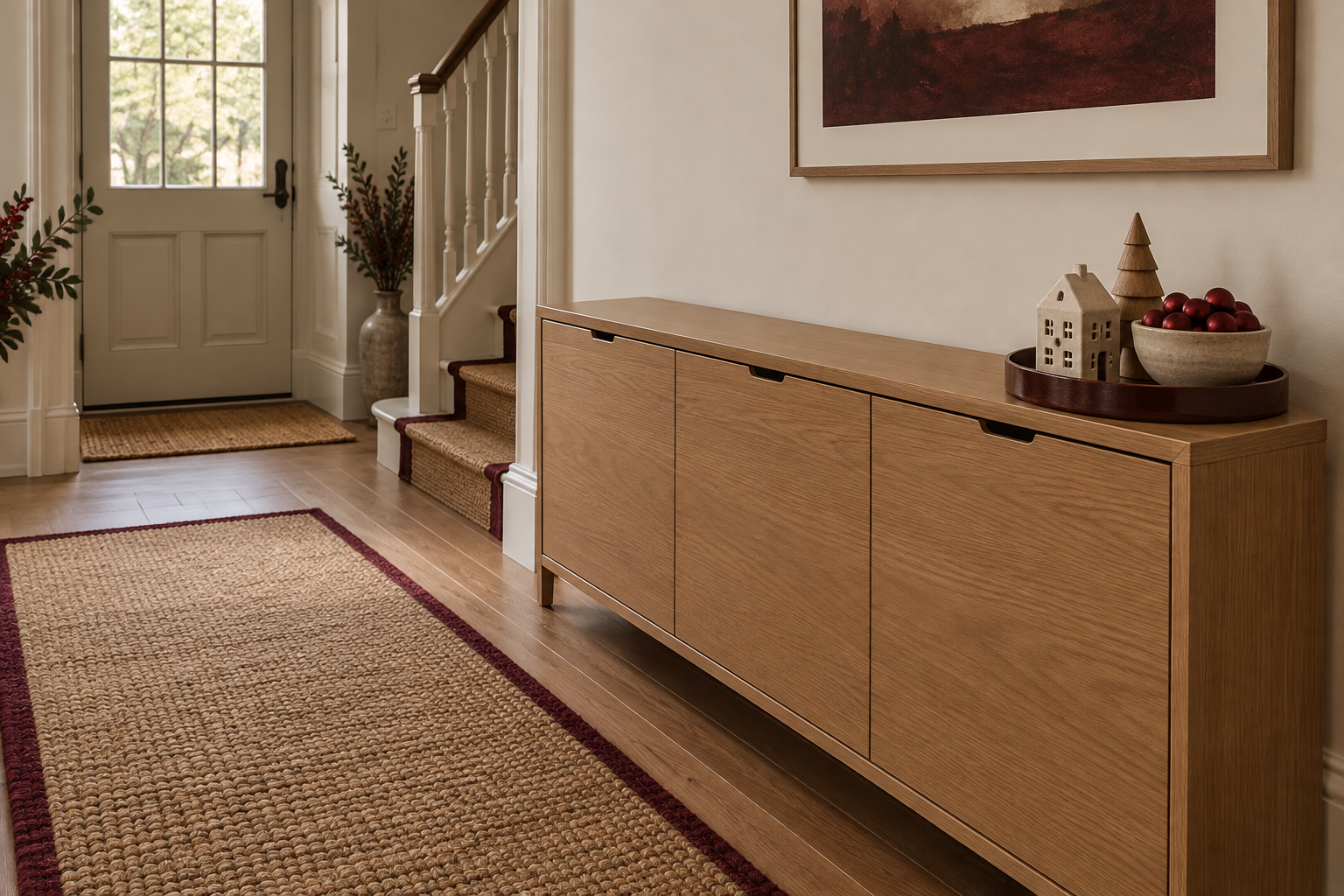 Slim shoe cabinet with a small Christmas tray