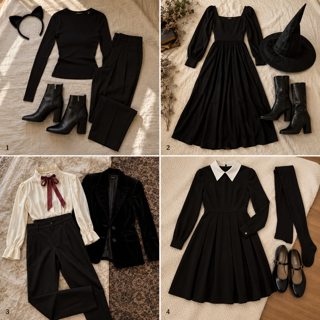 Numbered photo guide to ideas 1 through 4 for last minute Halloween costumes