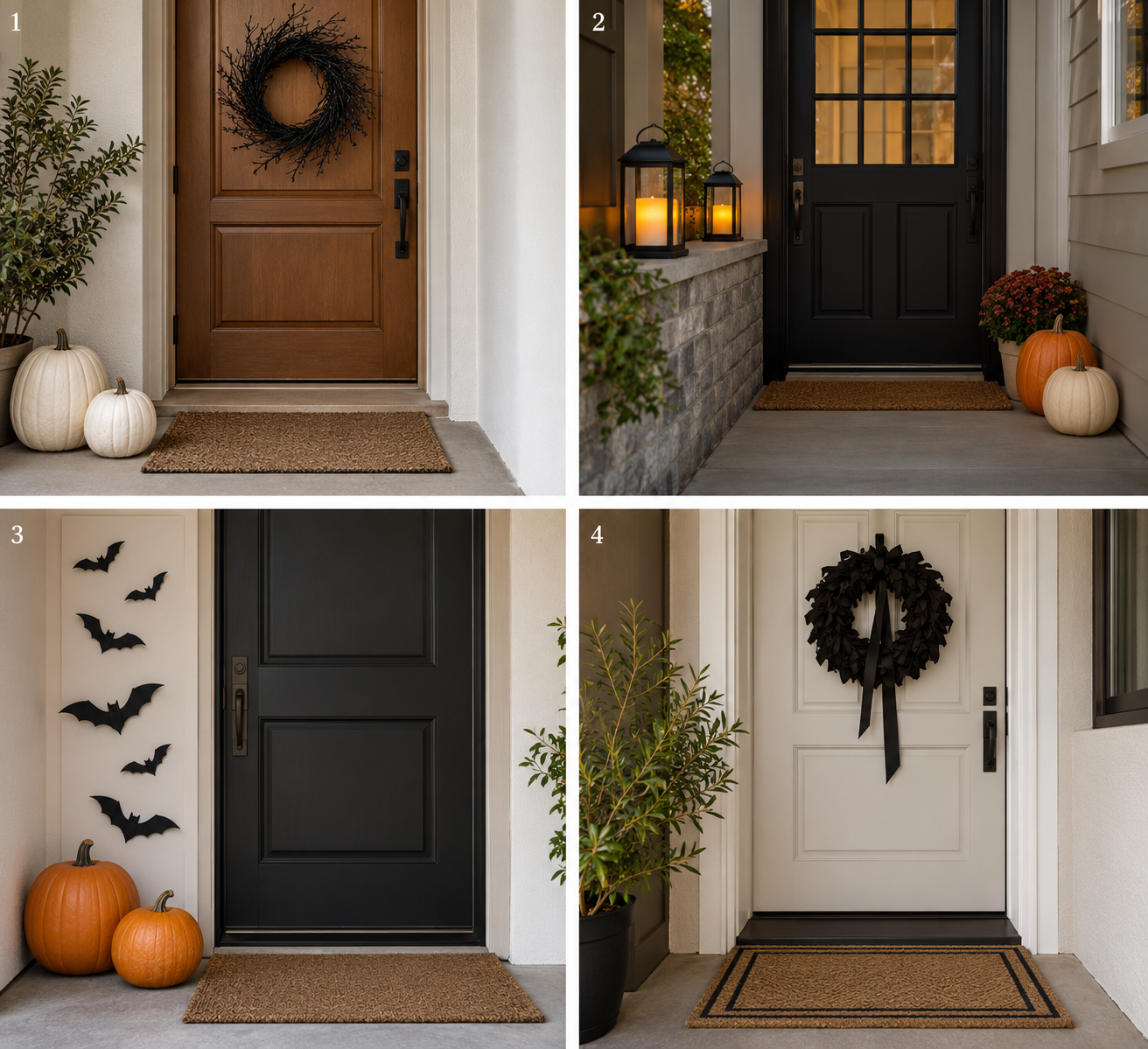 Numbered photo guide to ideas 1 through 4 for small front porch Halloween ideas