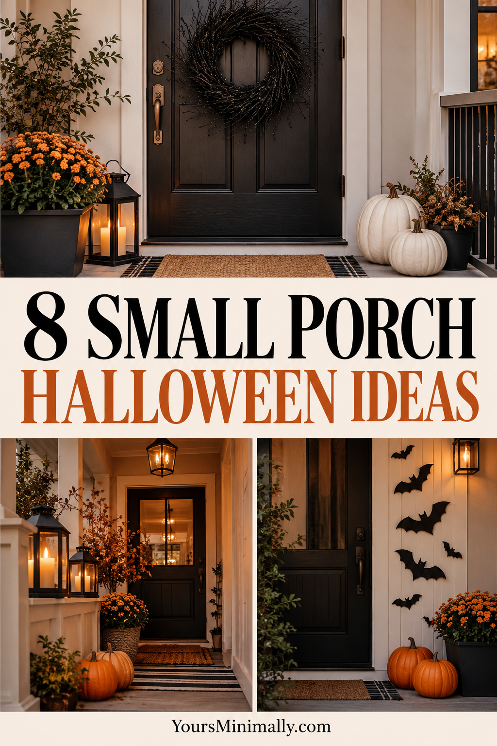 8 Small Front Porch Halloween Ideas That Make a Big First Impression — Pinterest pin with faceless photos