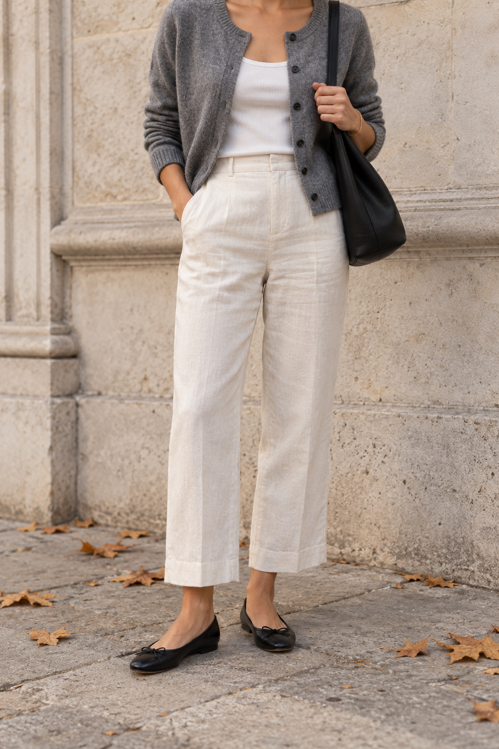 Black Ballet Flats + Cropped Linen Pants — outfit styling inspiration