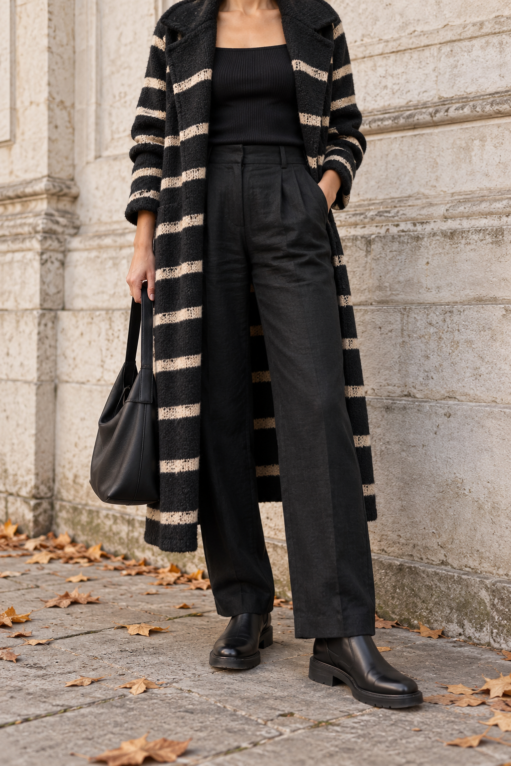 Black Chelsea Boots + Black Linen Trousers — outfit styling inspiration