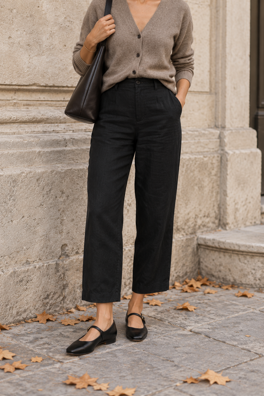 Mary Jane Flats + Black Cropped Linen Pants — outfit styling inspiration