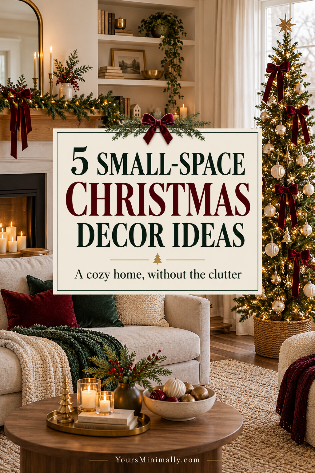 5 Small-Space Christmas Decor Ideas — a cozy home without the clutter — Pinterest pin